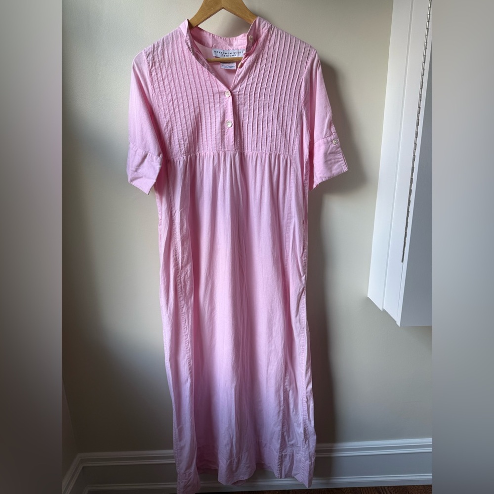 GRETCHEN SCOTT Pintuck Petal Pink Maxi‎ Dress Pockets Beach Coastal Preppy XS S